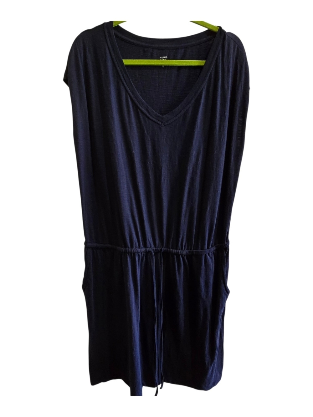 Casual Navy V-Neck Drawstring Waist Dress - Picture 3 of 5